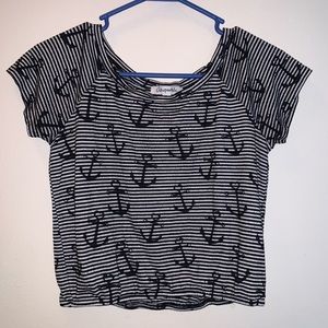 (S) Aeropostale Navy Blue Striped Anchor Nautical Crop Top